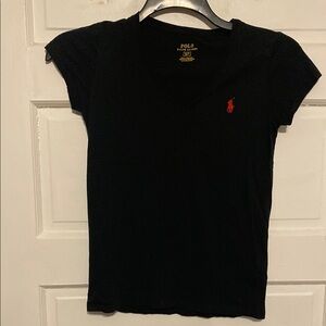 Polo Ralph Lauren Black V-Neck T-Shirt with Red Logo Sz. Small